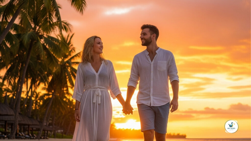 Un couple sur la plage de Maurice