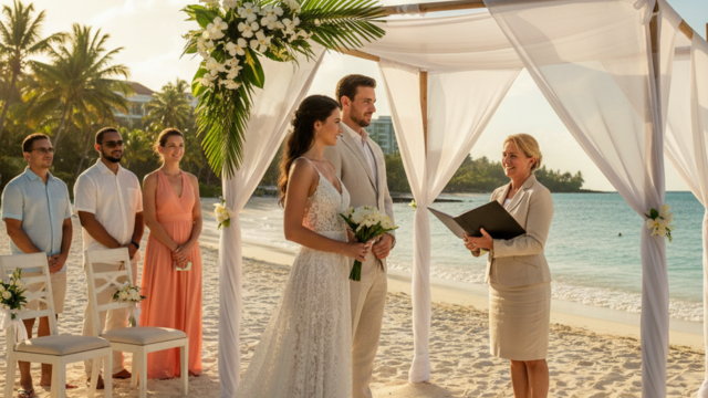 Mariage à l'île Maurice sur une plage tropicale avec vue sur le lagon